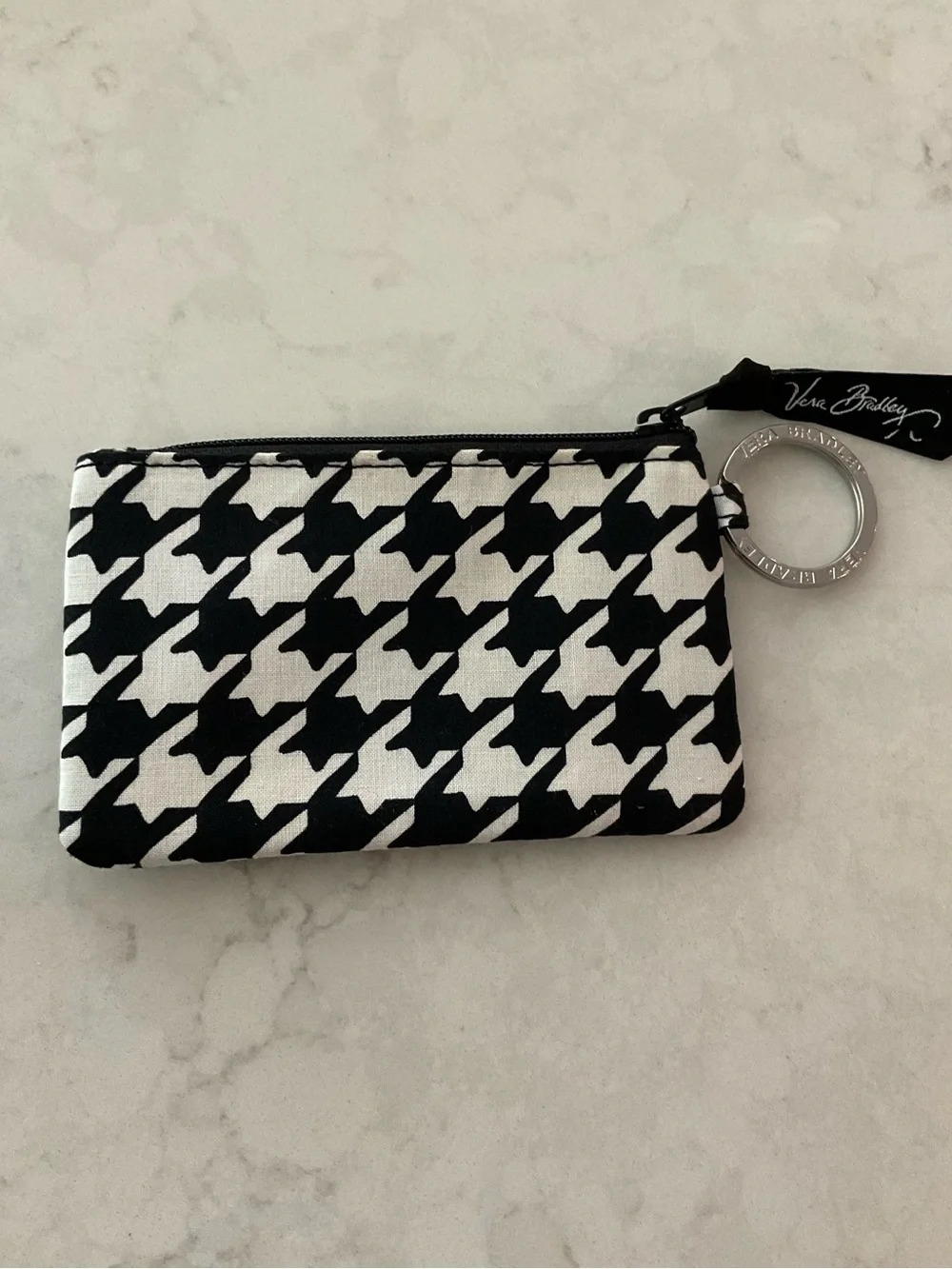 Vera Bradley Black & White Houndstooth Zip Key Pouch
